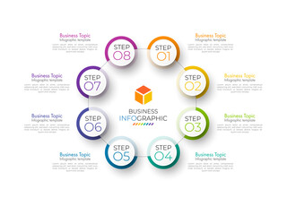 Minimal step infographics design vector and icons can be used for workflow layout, diagram, annual report. Vector infographics timeline design template with 8 options, parts, steps or processes.