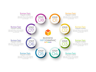 Minimal step infographics design vector and icons can be used for workflow layout, diagram, annual report. Vector infographics timeline design template with 8 options, parts, steps or processes.