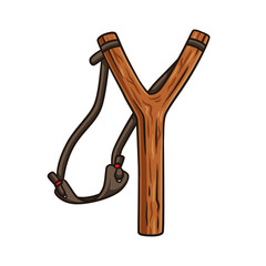 hand drawn wooden slingshot vector illustration