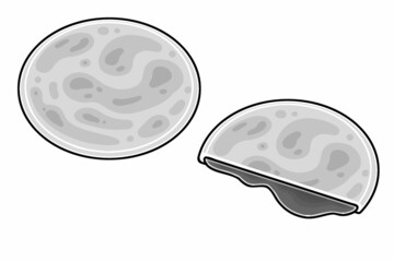 Hotteok. This is a type of filled Korean pancake. it is a snack from Korean cuisine and is a popular street food in South Korea. Vector black and white illustrations set.