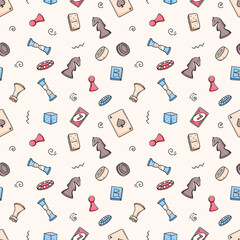 Board games seamless pattern. Endless texture with vector doodle elements