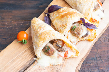 Pizza cone with mozzarella cheese and mushroom