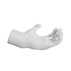 3d plaster sculpture of a hand shows beckoning sign, translated into come here indicating invitation isolated on white background, 3D rendering