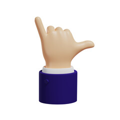 3D hand gesture of Shaka, call me hand sign, isolated illustration on a white background, 3D rendering