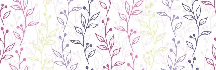 Berry bush twigs botanical vector seamless pattern. Romantic herbal fabric print. Wild plants leaves and blossom wallpaper. Berry bush branches girly fashion seamless background