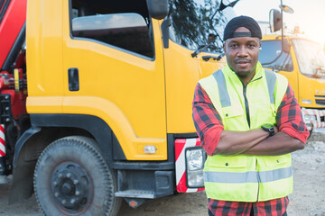  truck driver man smiling confident in insurance cargo transport
