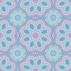 Arabian authentic geometric vector seamless motif. Wallpaper patchwork design. Classic portuguese pattern. Ceramic decor design. Circles and lines composition.