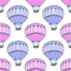 Obraz premium Cartoon hot air balloons illustration vector seamless patter.