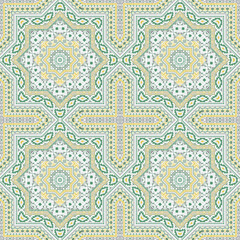 Ornate portugese azulejo tile seamless ornament. Geometric texture vector motif. Plaid print design. Traditional lisbon azulejo tilework recurrent pattern. Line art graphic background.