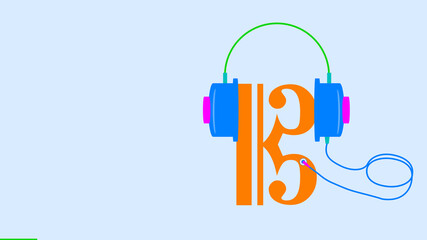 MUSICAL SYMBOL. Image with headset graphic. Colorful headphones. C-clef. A stylish ILLUSTRATION with reference to art. Poster of music, writing sign. 