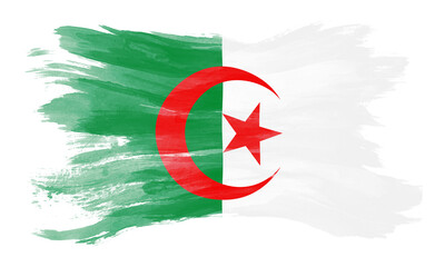 Algeria flag brush stroke, national flag - obrazy, fototapety, plakaty