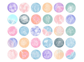Highlight watercolor cover set, abstract floral botanical icons for social media. Highlight icons