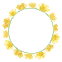 Watercolor frame with yellow flowers isolated on white background.