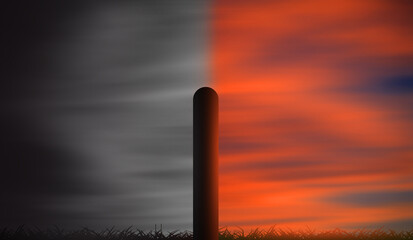 Two Side of Sunset Concept . black white and color. dark side vs might side. Life opportunity door concept 