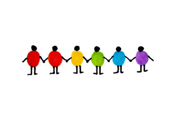 Rainbow men holding hands. A symbol of the LGBT community. A team, a team. Human relationships.