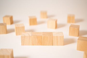 4 piece wood block on white blackground. Selective focused