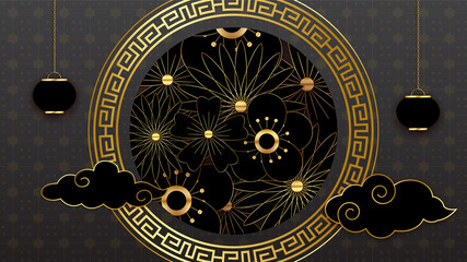 realistic chinese new year paper style black gold chinese design background