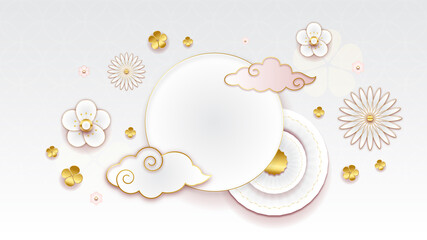 Warm chinese new year paper style white gold chinese design background