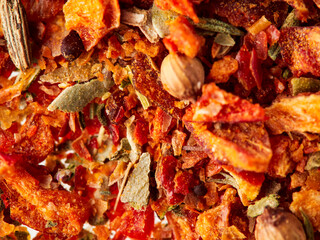 Mixed spice with barberry isolated on white background. Top view. Spice mix for pilaf