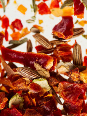 Mixed spice with barberry isolated on white background. Top view. Spice mix for pilaf
