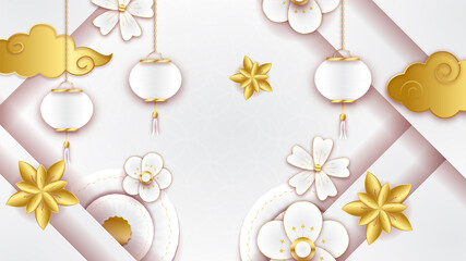 paper style new year white gold chinese design background