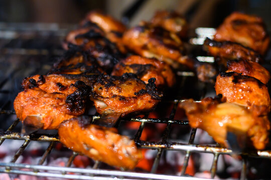 Delicious Grilled Tandoori of Assorted Meats over Charcoal and hot grill on Skewers