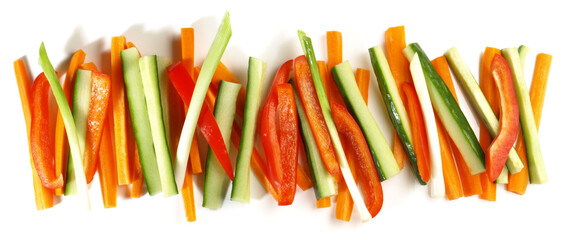 Gemüsesticks - Salat und Gemüse Streifen Freigestellt. Panorama