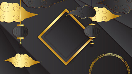 hanging lantern paper style black gold chinese design background
