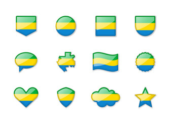 Gabon - set of shiny flags of different shapes.