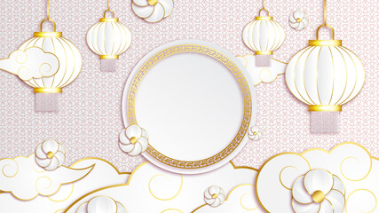 Fototapeta na wymiar festive new year white gold chinese design background