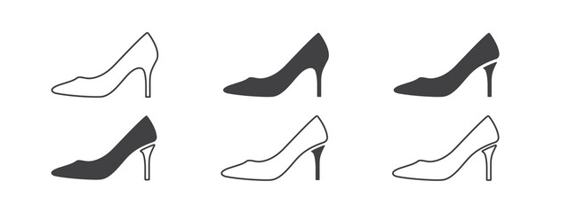 Obraz premium Women's shoes. Womens shoes icons. Icons in flat and linear style. Vector graphics