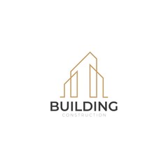 Building Construction icon logo for architecture company. Real estate icon logo design in line art style.