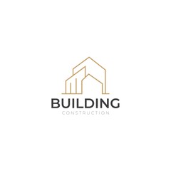 Building Construction icon logo for architecture company. Real estate icon logo design in line art style.