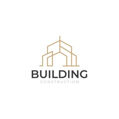 Fototapeta premium Building Construction icon logo for architecture company. Real estate icon logo design in line art style.