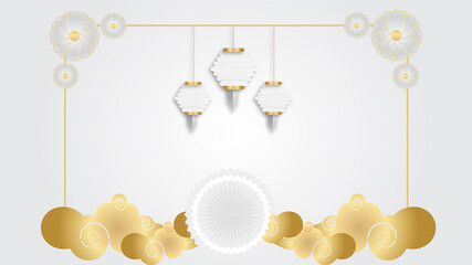 hanging lantern paper style white gold chinese design background