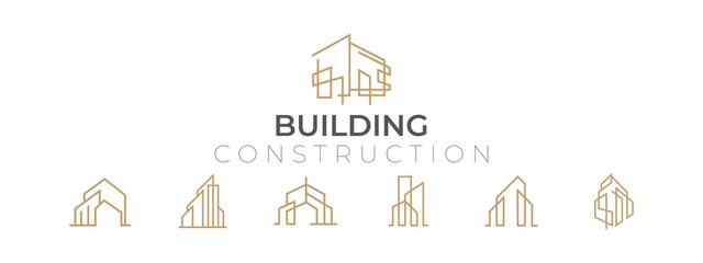 Collection of Building Construction icon logo for architecture company. Real estate icon logo design in line art style.