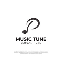 Modern musical musical note letter P logo template for piano instrument. minimalist design concept for music company, symbol, vector design icon