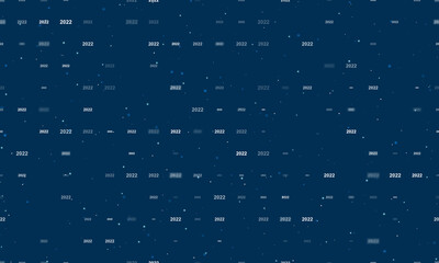 Seamless background pattern of evenly spaced white 2022 year symbols of different sizes and opacity. Vector illustration on dark blue background with stars