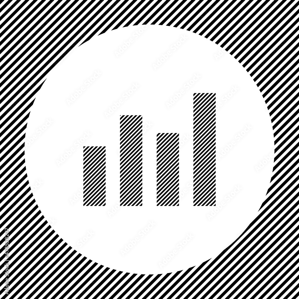 Poster a large chart line symbol in the center as a hatch of black lines on a white circle. interlaced effe