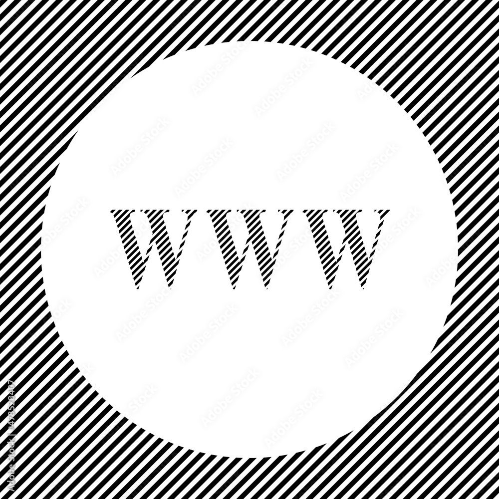 Poster a large www symbol in the center as a hatch of black lines on a white circle. interlaced effect. sea