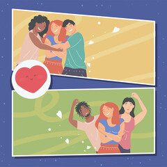 interracial friends hugging