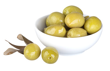 Large green olives isolated on a white background