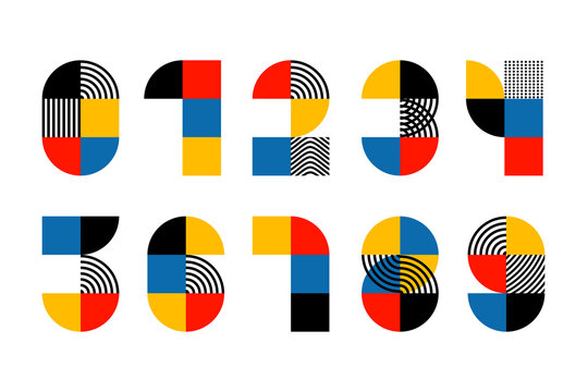 Numbers. Trendy font in retro Bauhaus design style. Artistic geometric printing type. Stylized alphabet