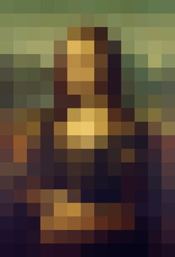 Abstract female portrait drawing in Pixel art, stylization of Mona Lisa, fashion concept, woman beauty minimalist, vector illustration