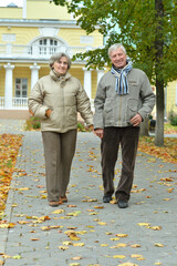 Fototapeta premium Portrait of happy senior couple in autumn park