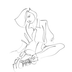 Girl's portrait. Hand drawn modern fashion illustration of abstract young woman wearing wearing casual youth clothing and boots, quick sketch, vector illustration
