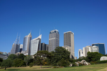 Fototapeta na wymiar Sydney CBD and Royal Botanic Gardens cityscape view. Sydney is the state capital of New South Wales and the most populous city in Australia and Oceania. SYDNEY AUSTRALIA - OCTOBER 1, 2017.