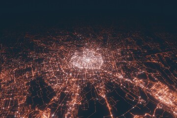 Fototapeta premium Milan aerial view at night. Top view on modern city with street lights