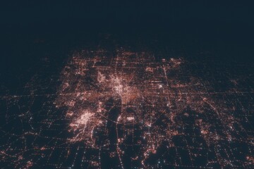Columbus aerial view at night. Top view on modern city with street lights