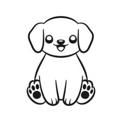 Puppy sitting cartoon outline vector illustration